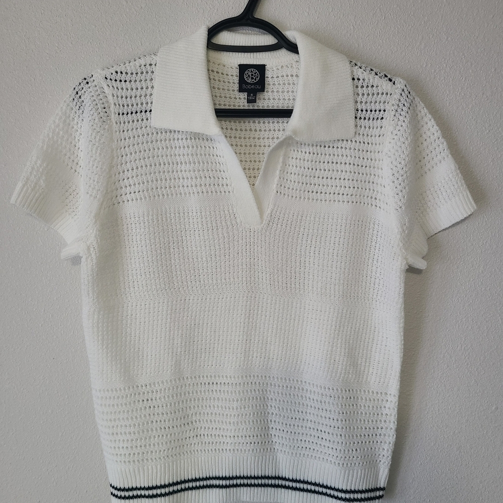 Bobeau White Short Sleeve Knit Top